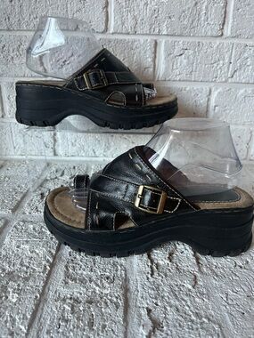 Vintage Chunky Platform Lug Sole Toe Loop Slides Y2K 90’s Women’s 9 Dark Brown